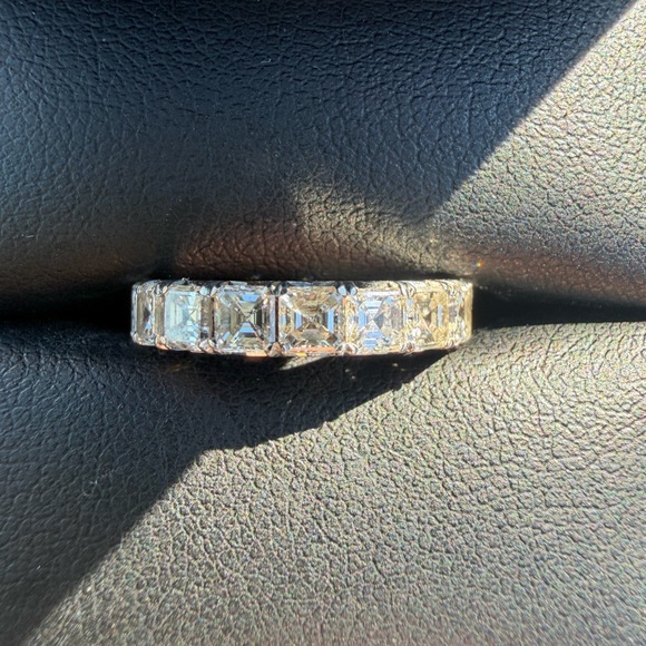 Auth.✅ 3.80 ctw Assher Cut Platinum Diamond Eternity Band Size 4✨ - Picture 3 of 12